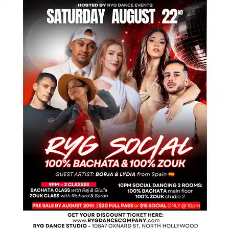 RYG Social (100% Salsa/ 100 % Bachata) at RYG DANCE STUDIO, Los Angeles