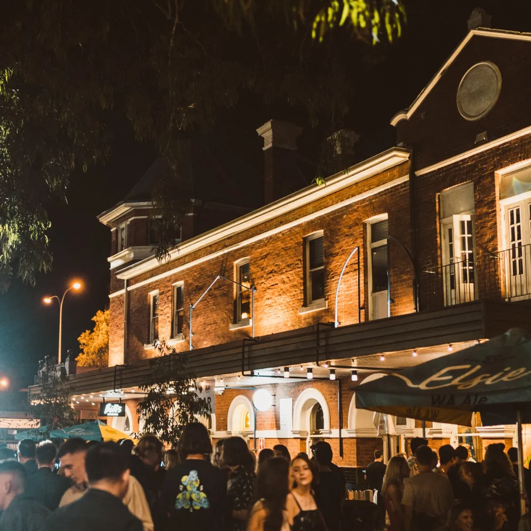 Leederville Hotel exterior at night in Perth