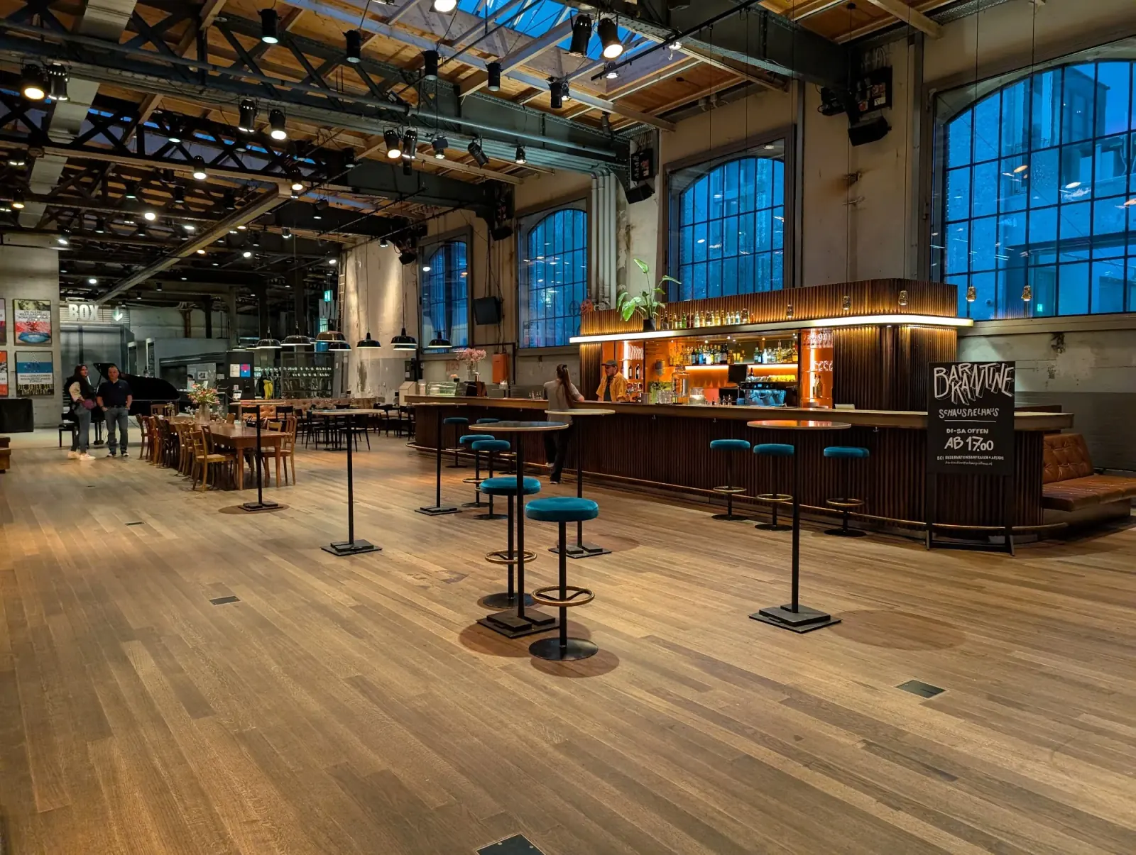 Moods Zurich Schiffbau venue interior with large wooden dance floor and bar