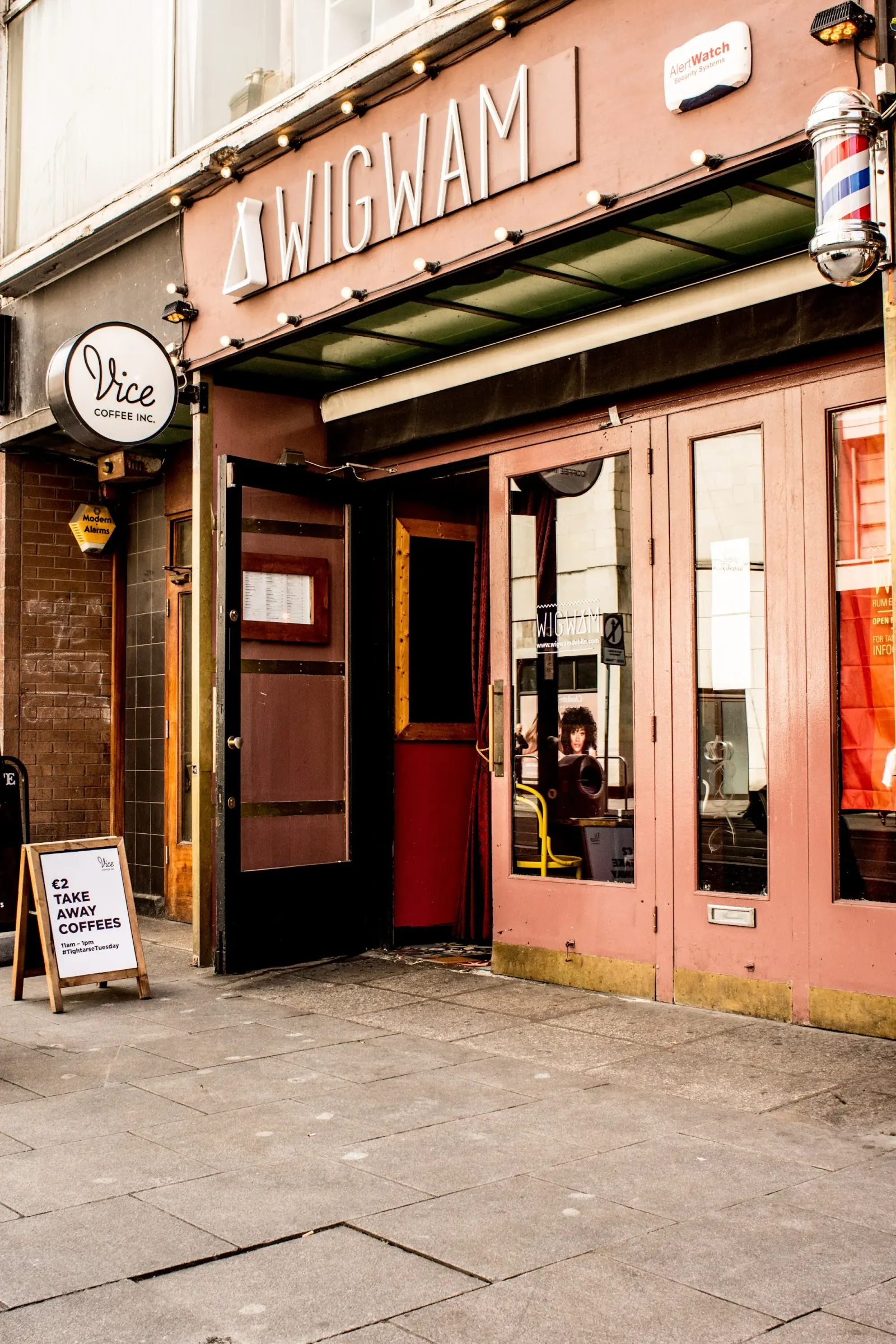 Wigwam Dublin venue entrance with Dice logo signage on the building