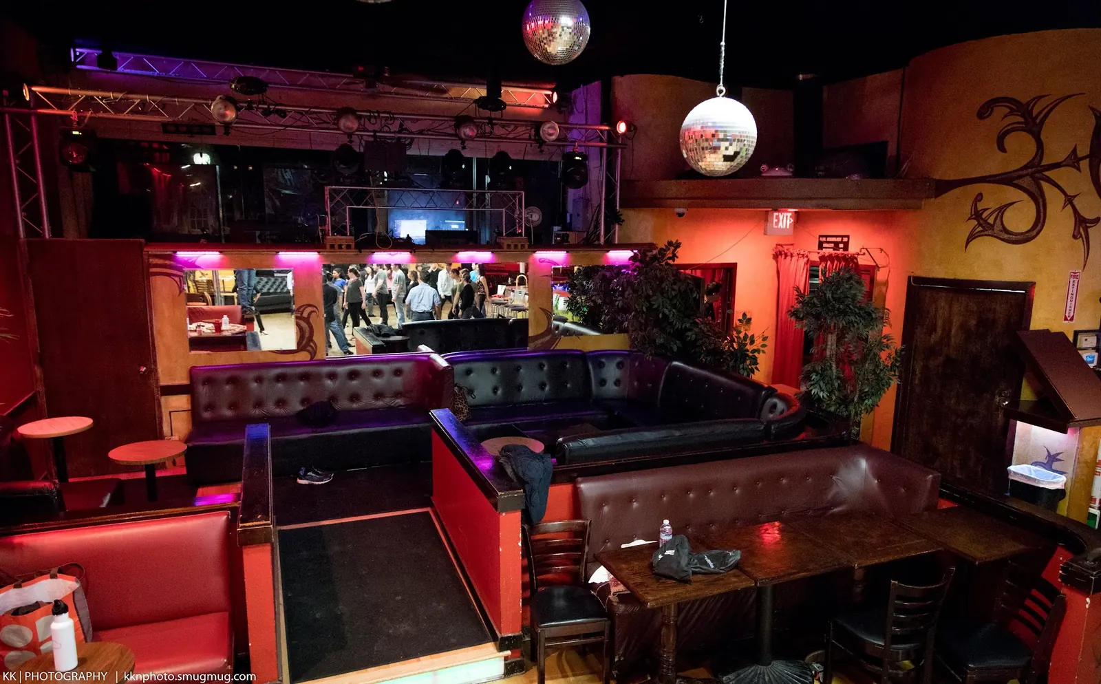Lounge seating, disco balls and dance floor inside Alberto's Night Club, Mountain View