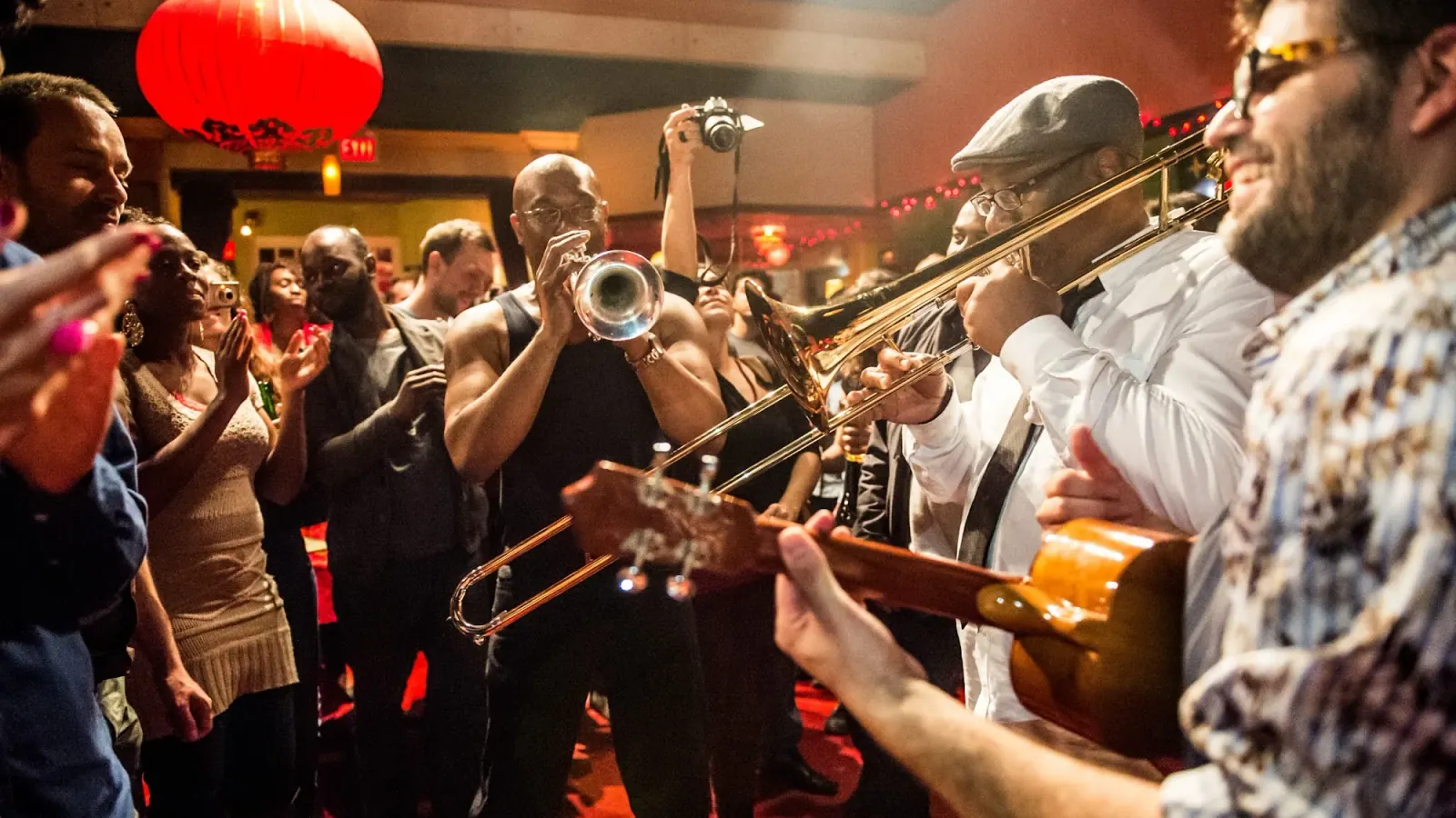 Live band performing to a packed crowd at Lula Lounge in Toronto Canada