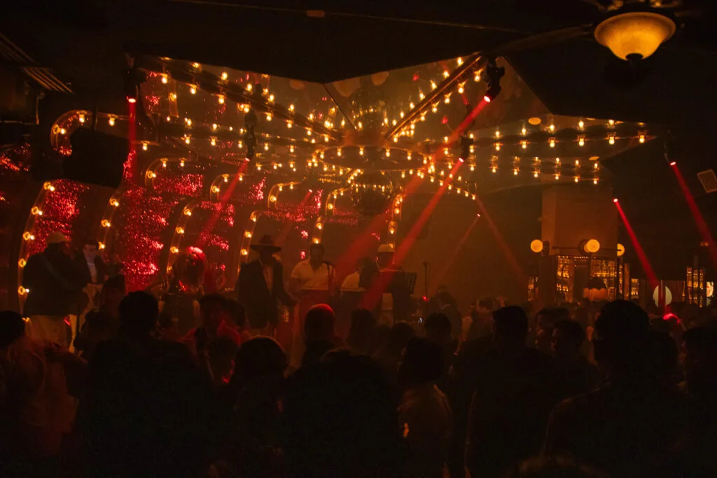 Dance floor and neon lights at El Babalú, Mexico City