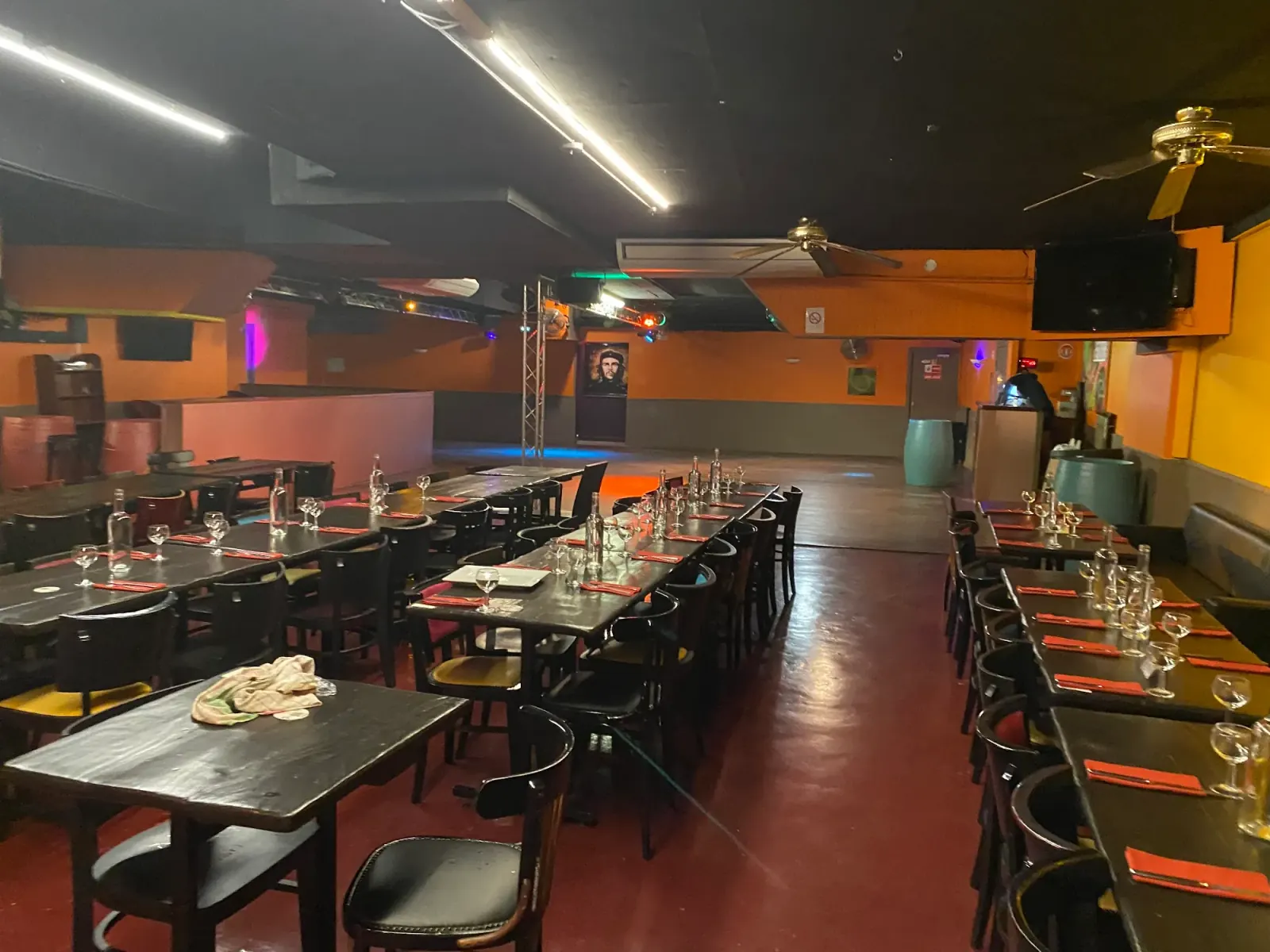 Interior dance floor and seating area at La Pachanga salsa club in Paris