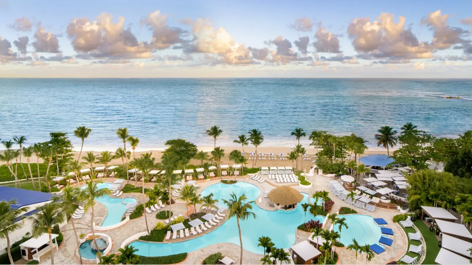 Aerial pool and beach view at Fairmont El San Juan Hotel Puerto Rico
