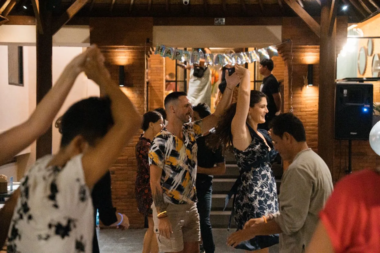 Social dancing at Pilleyar Bar & Kitchen in Bali with couples on the dance floor during a lively evening event