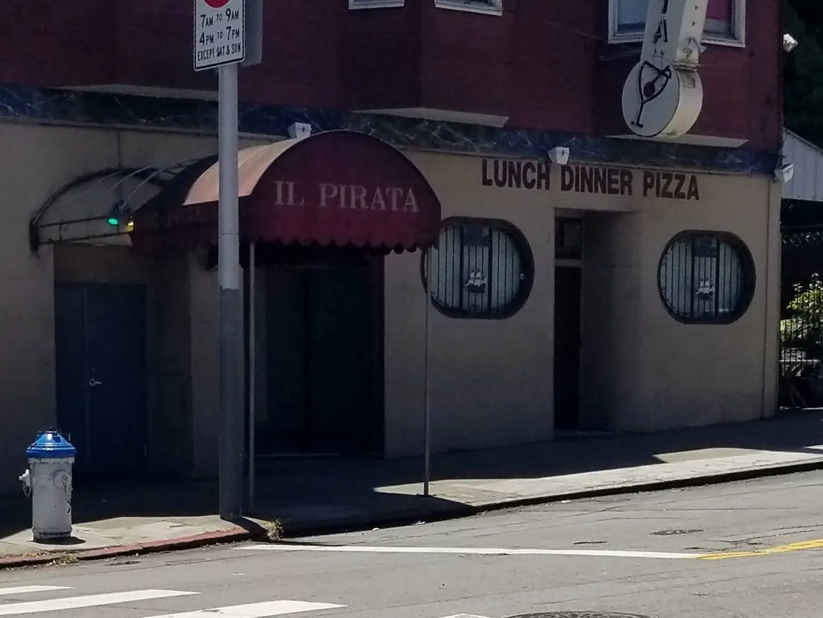 Daytime street view of the Il Pirata entrance awning in San Francisco