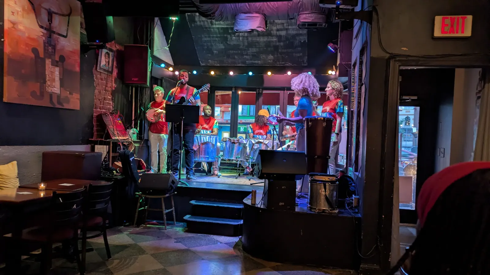Steel pan band playing on the stage at Bossa Bistro and Lounge in Washington