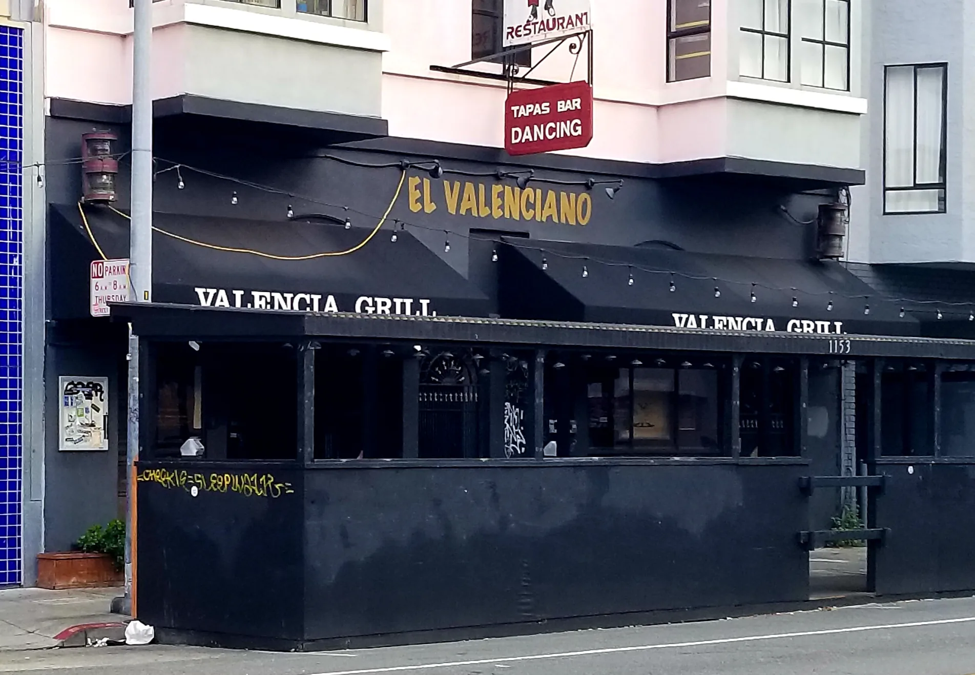 El Valenciano awning and Valencia Grill signage on Valencia Street San Francisco