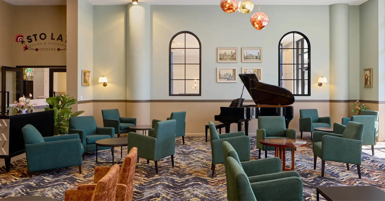 Polish Club Ashfield lounge interior with grand piano and elegant seating, Sydney