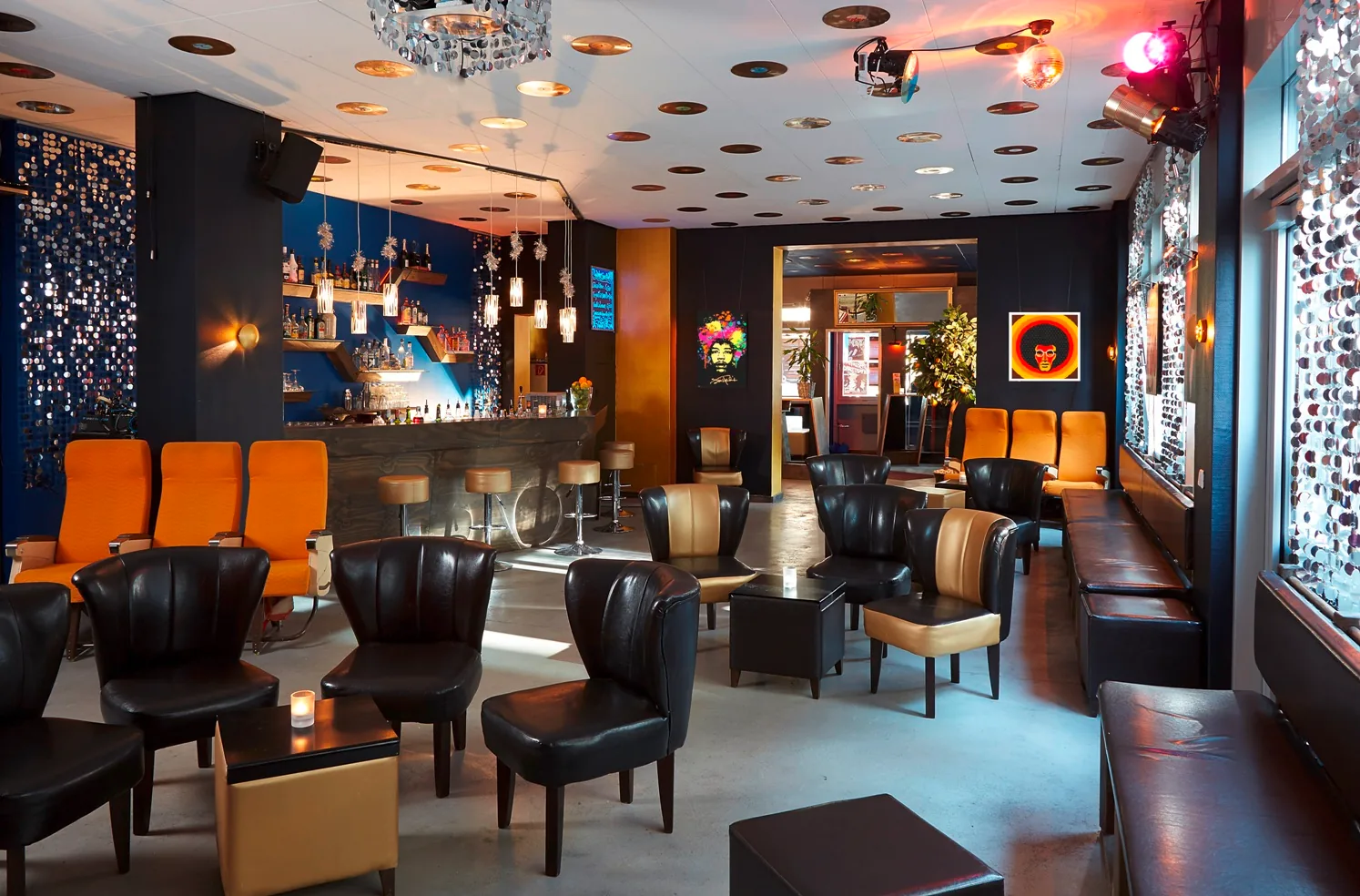 Retro lounge interior with disco ceiling at Cascada Hamburg nightclub