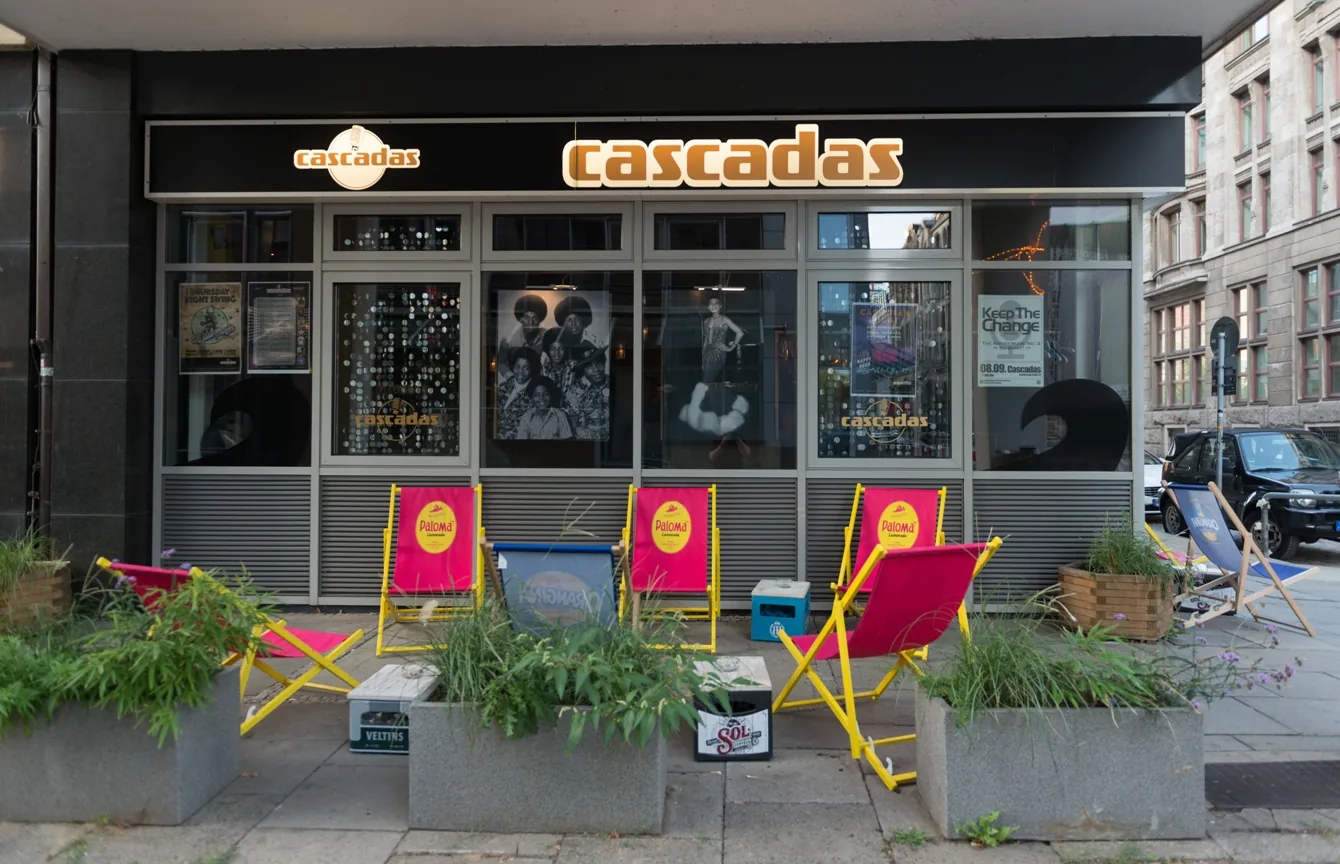Cascadas branded exterior with colorful beach chairs Hamburg