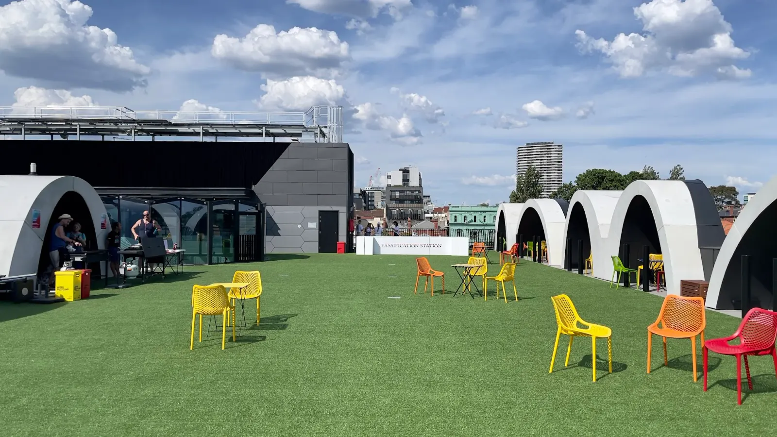 Outdoor event space with colored chairs at Victorian Pride Centre Melbourne
