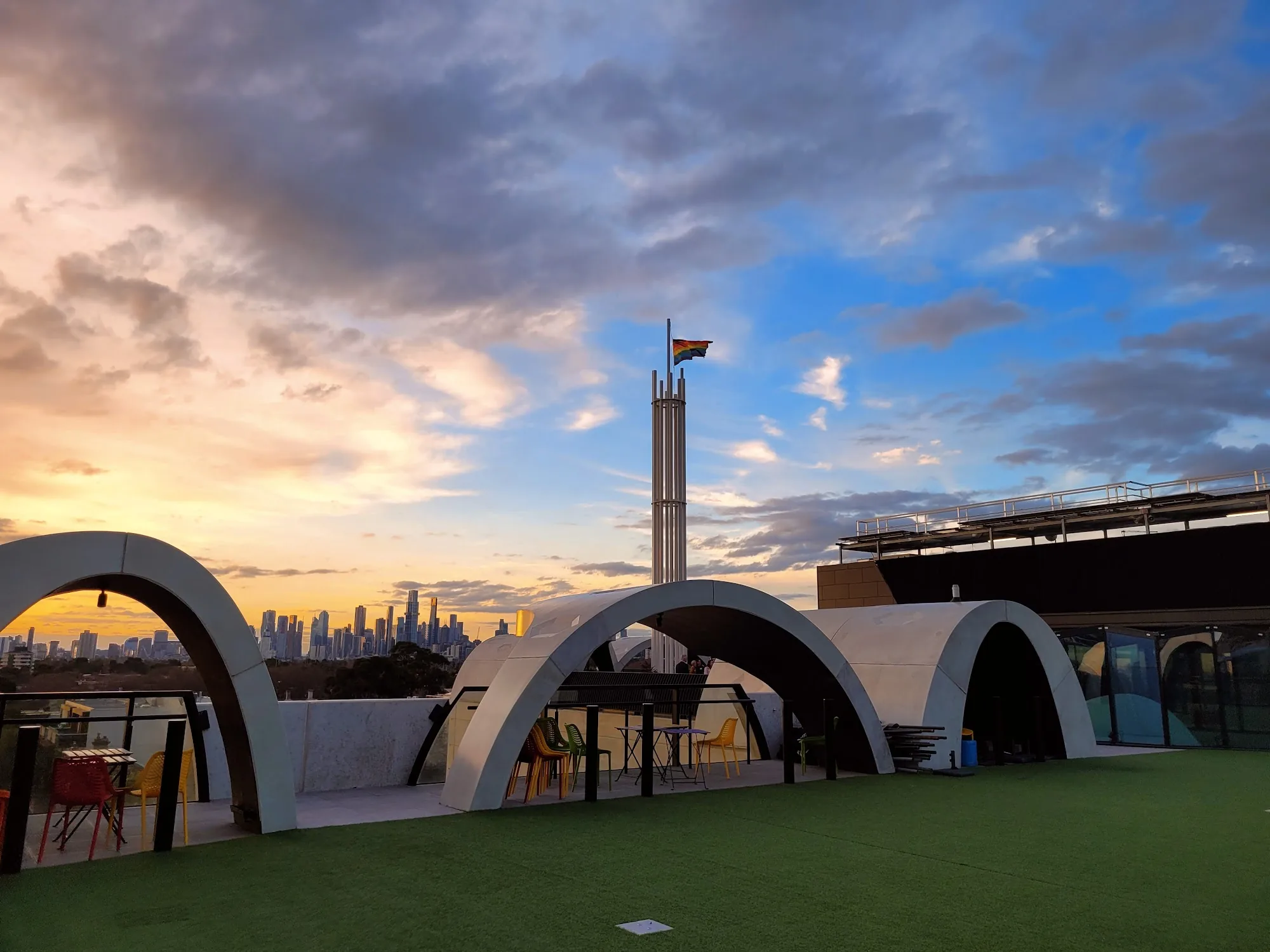 Rooftop terrace at sunset at Victorian Pride Centre Melbourne venue